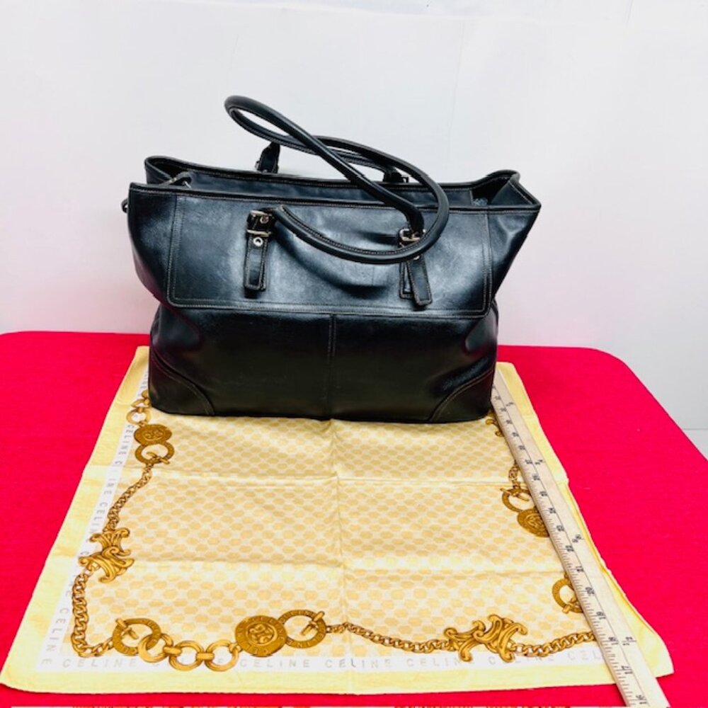 VGT  Coach Travel Tote Leather Handbag Lg 16"x7"x11"+ Celine Handkerchief(45)